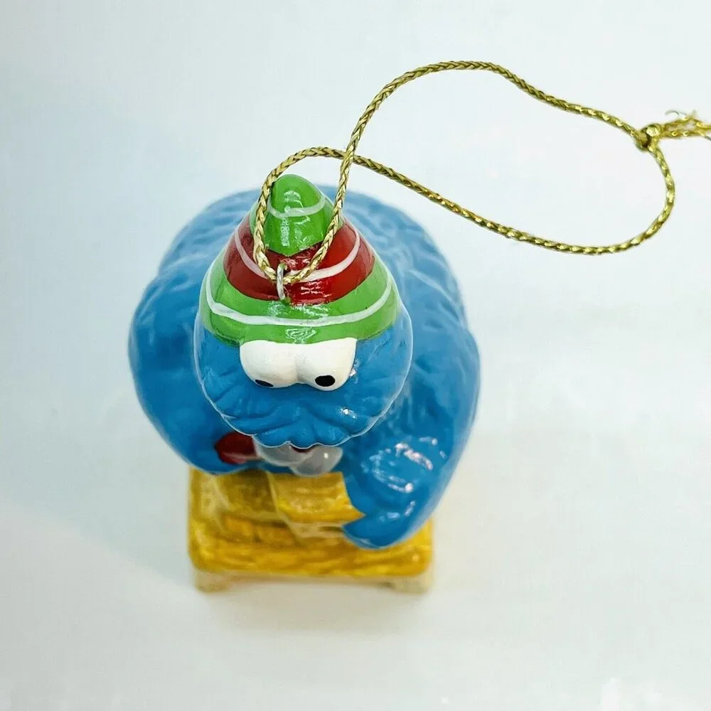 Vintage Christmas Ornament COOKIE MONSTER SESAME ST. MUPPETS Hand Painted Taiwan